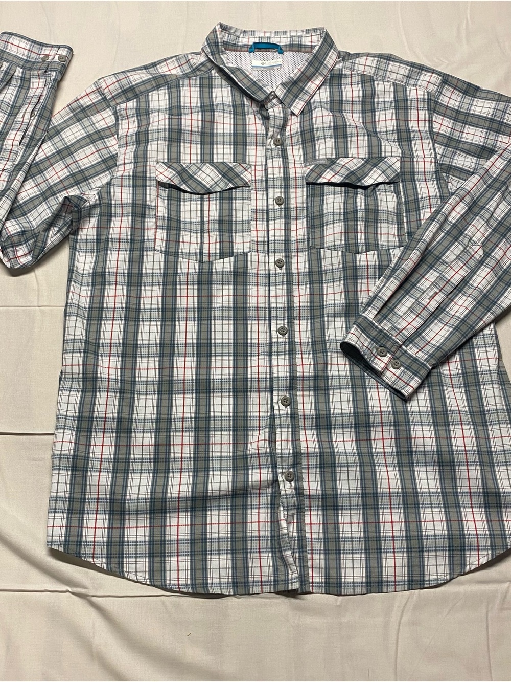 Columbia Men's Plaid Button-Down Shirt - White, Gray & Red
